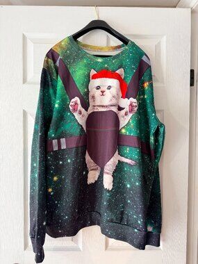 Christmas Cat in Carrier Sweatshirt Top – XXL